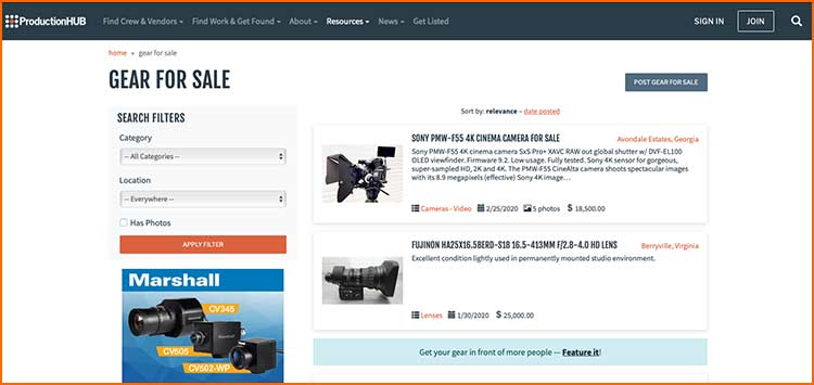 Production Hub Used Gear - Used Production equipment websites